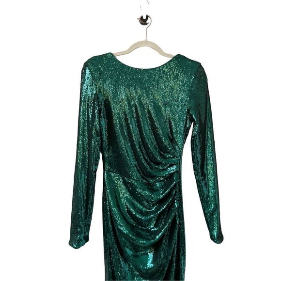 Dress The Population Emilia Sequin Long Sleeve Midi Dress Womens Green Small - Picture 4 of 11